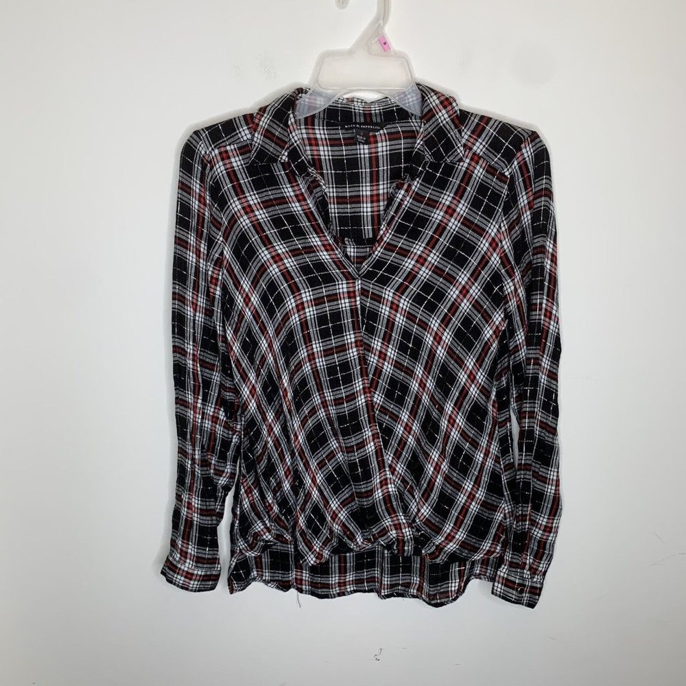Rock & Republic Womens S Black/Red/White Plaid Long Sleeve Button Shirt